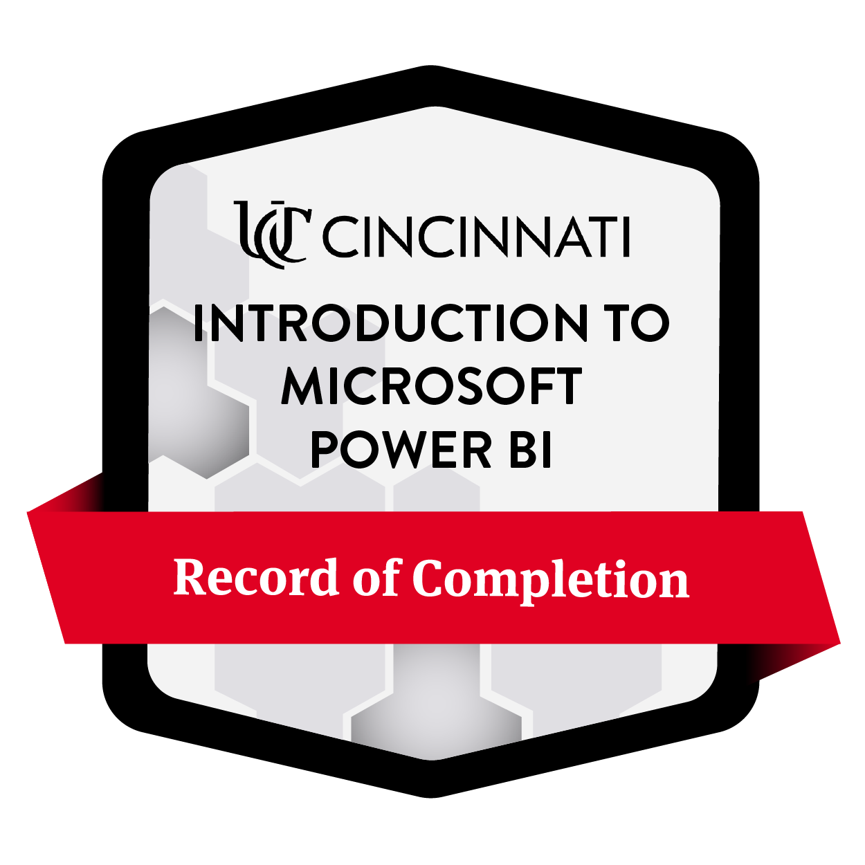 University of Cincinnati record of completion for Introduction to Microsoft Power BI