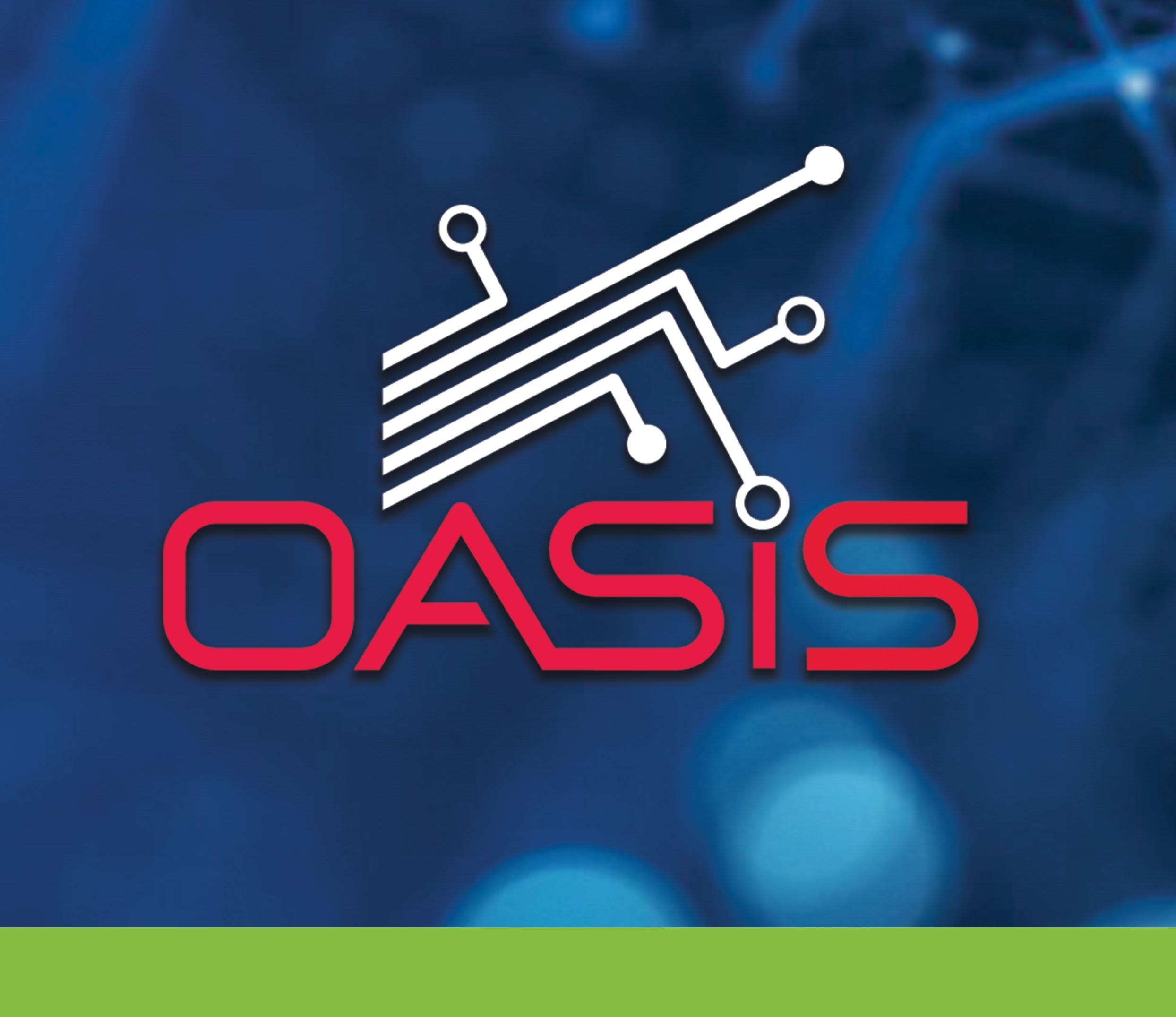 OASiS logo with stylized circuit design on a blue background
